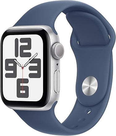 Apple Watch SE de 2.ª generación GPS Smartwatch con Caja de Aluminio en Plata de 40 mm y Correa Deportiva Azul Denim - Talla M/L. Monitores de entreno y sueño y Resistencia al Agua